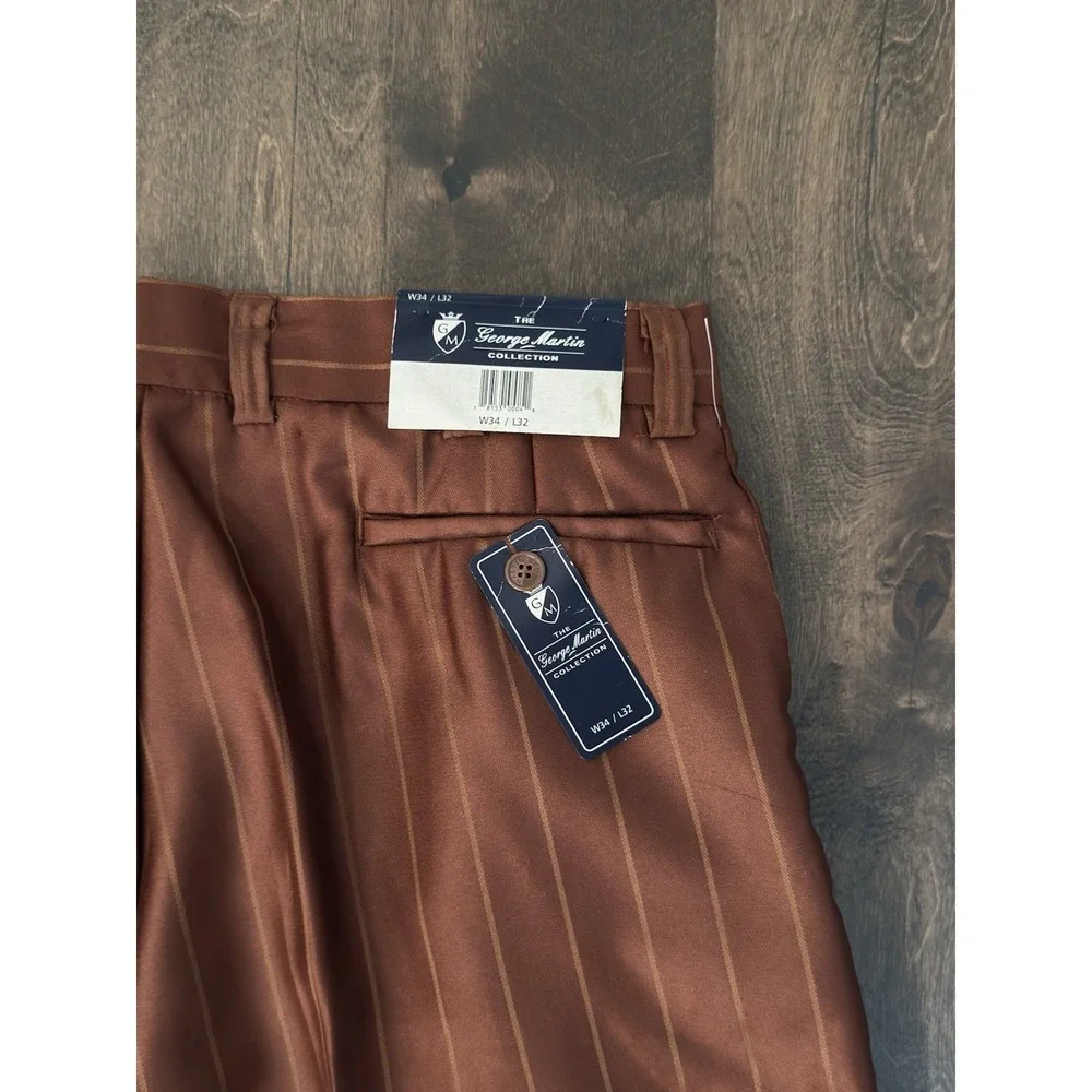NWT George Martin Orange Striped Pleated Dress Pants Size 34X29 Pockets Uncuffed